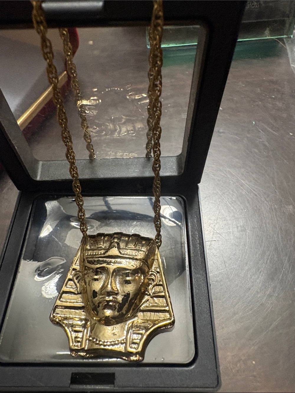 Gold Egyptian Pharaoh Pendant Necklacevintage gold tone